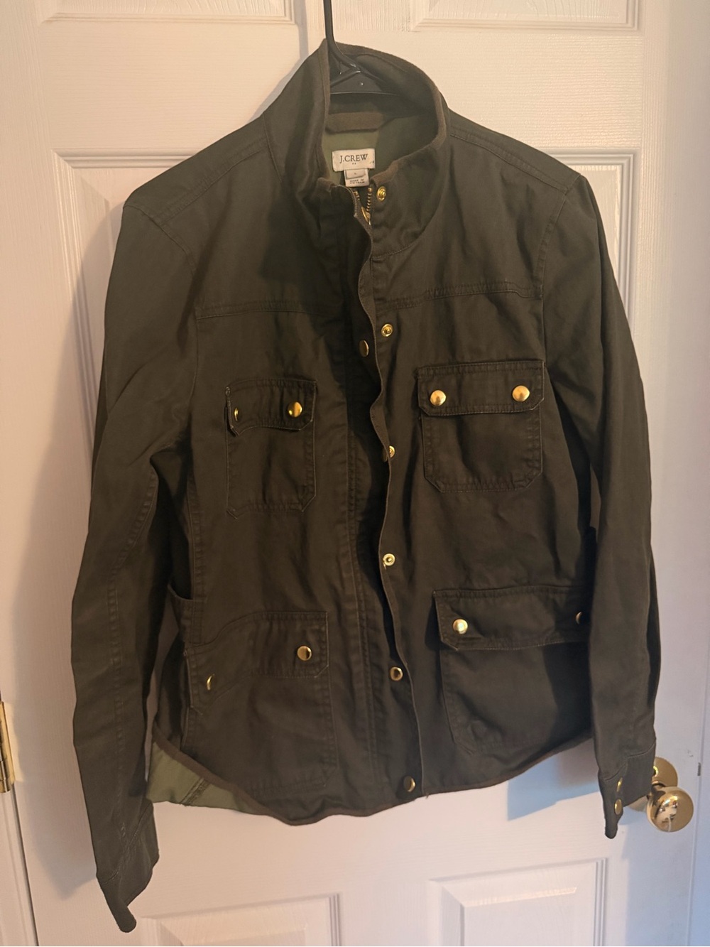 J. Crew Olive Green Military Field Jacket with Brass Buttons